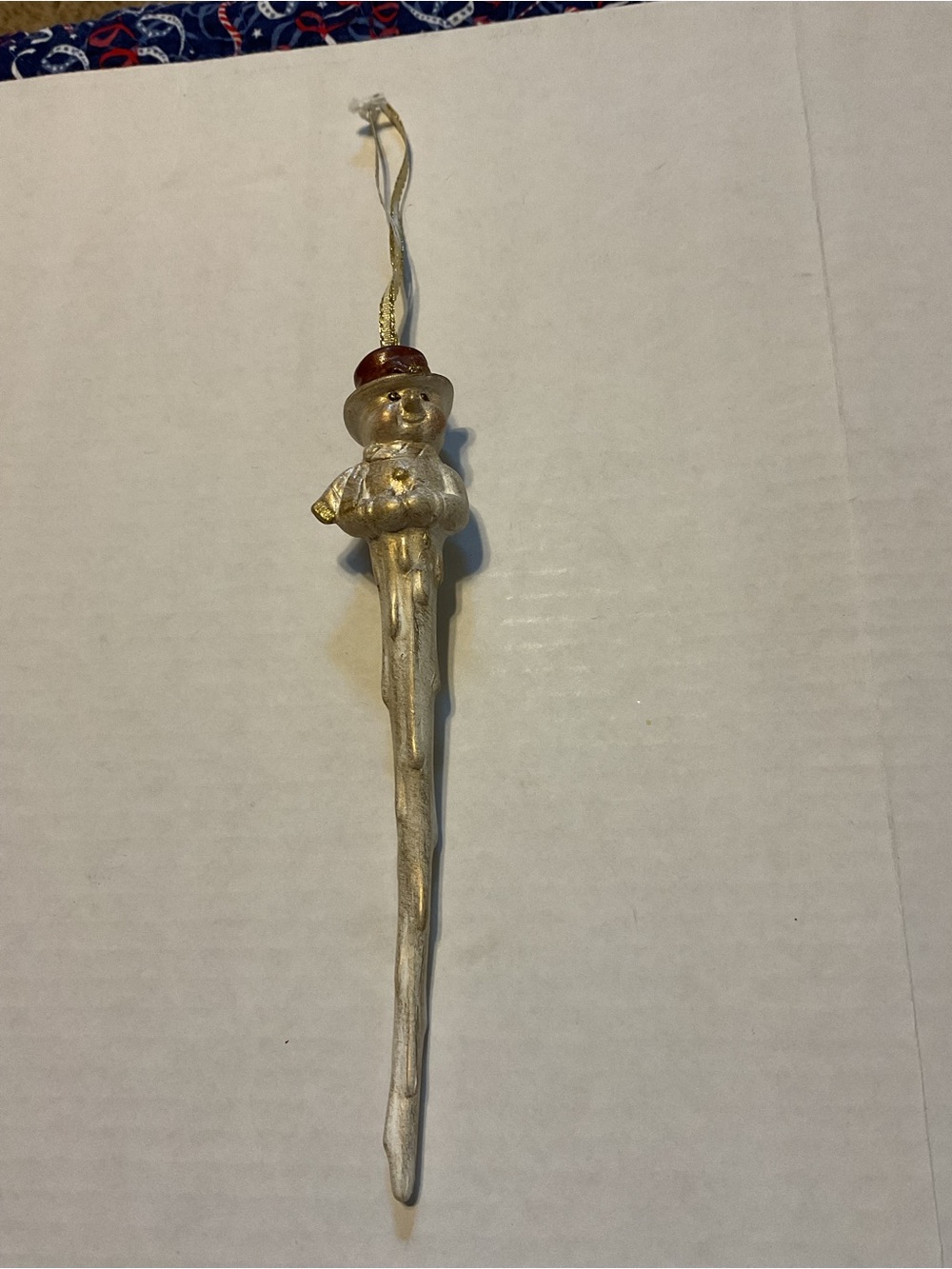 Gold Snowman Icicle Ornament with Red Hat